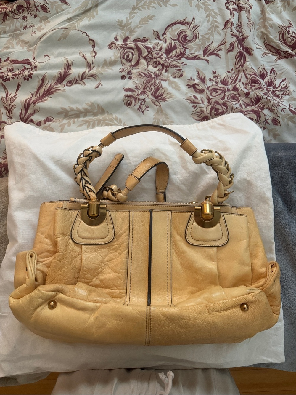 Chloe Pale Yellow Braided-Handle Shoulder Bag
